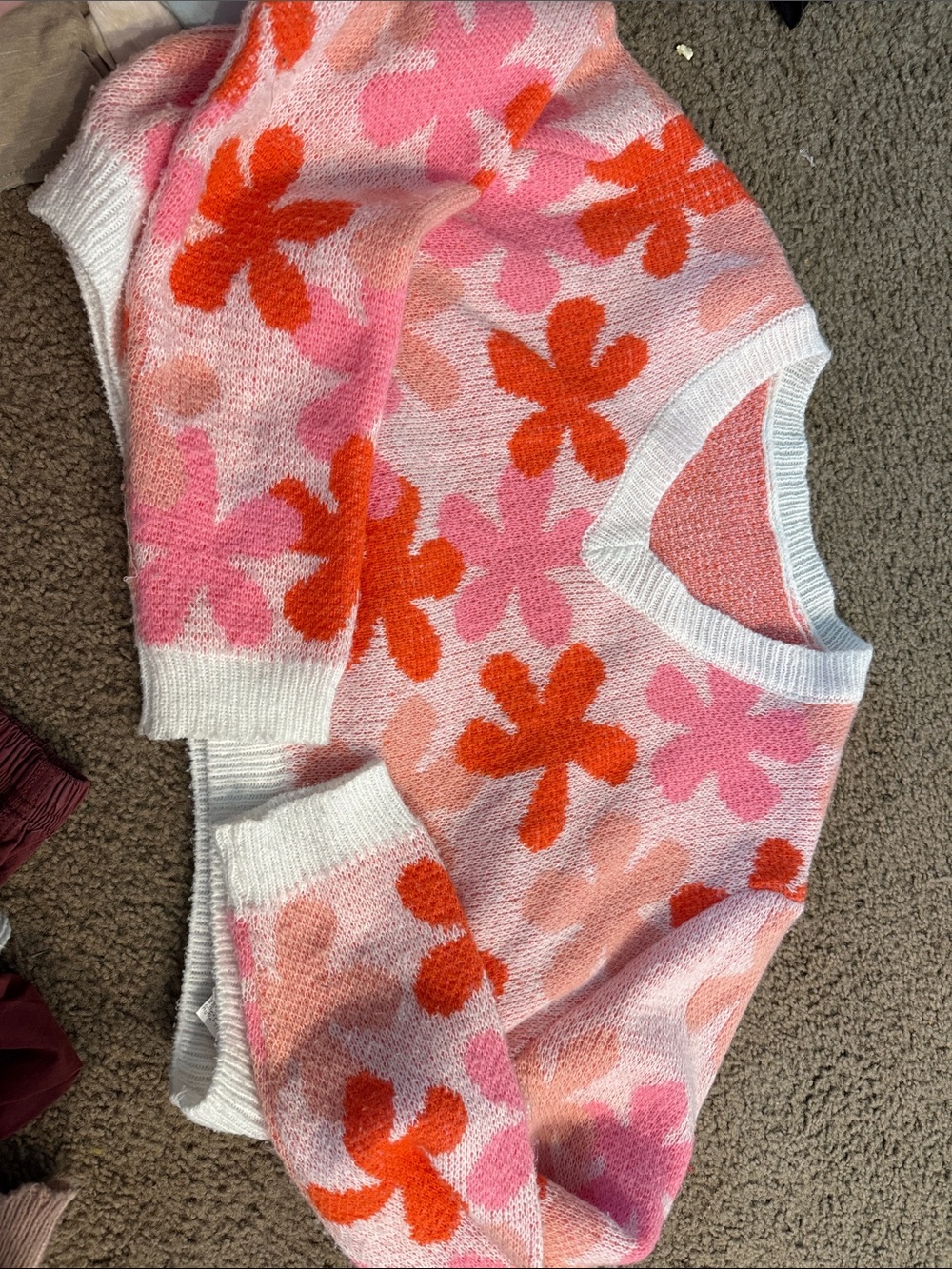 SHEIN Pink & Orange Floral Crewneck Sweater